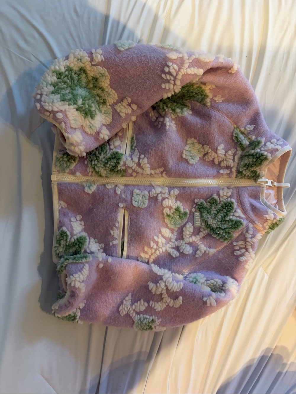 Kith Lavender Sherpa Zip Jacket with Green and Cream Floral Tufts